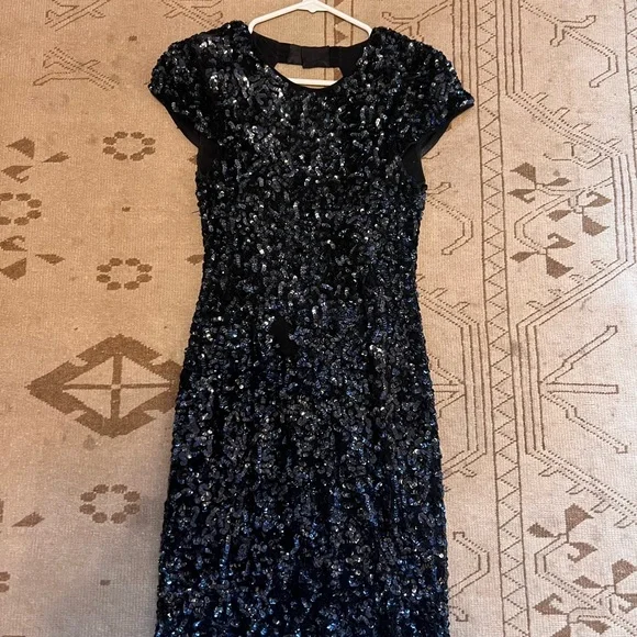 alice and olivia navy sequin dress Alice + Olivia Alice & Olivia Sequin Neck Dress in Navy Blue Silk